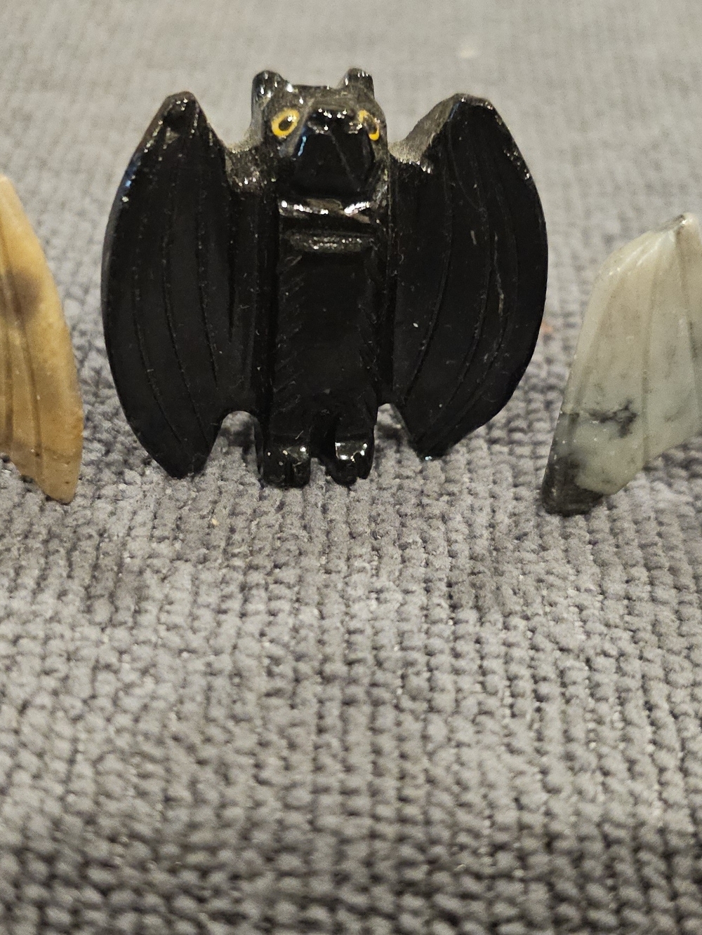 Multi Colored Carved Stone Bats Statues Figurines Set Of 3